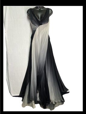 BCBG Max Azria Black Gray Chiffon Ombre Gown 6 Goddess Formal Evening Dress SOLD